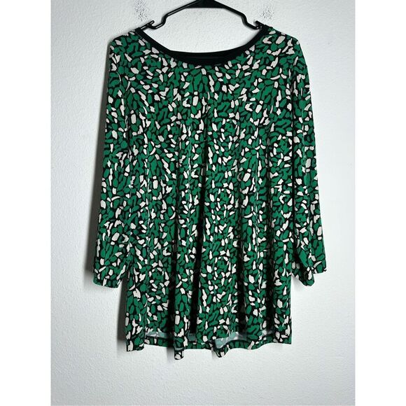 Women’s Bohemian Blouse Tunic Geometric Pattern Size 1X Green Black See Notes - Picture 1 of 12
